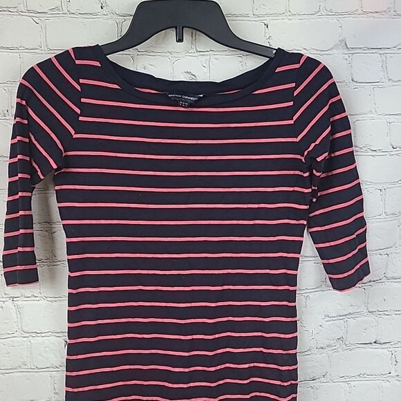 French Connection Tim Tim Stripe Jersey Dress Navy/Pink Cotton Stretch Comfy 2 - Picture 7 of 9